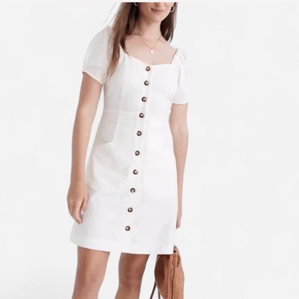 Madewell Cream Linen Button-Front Mini Dress